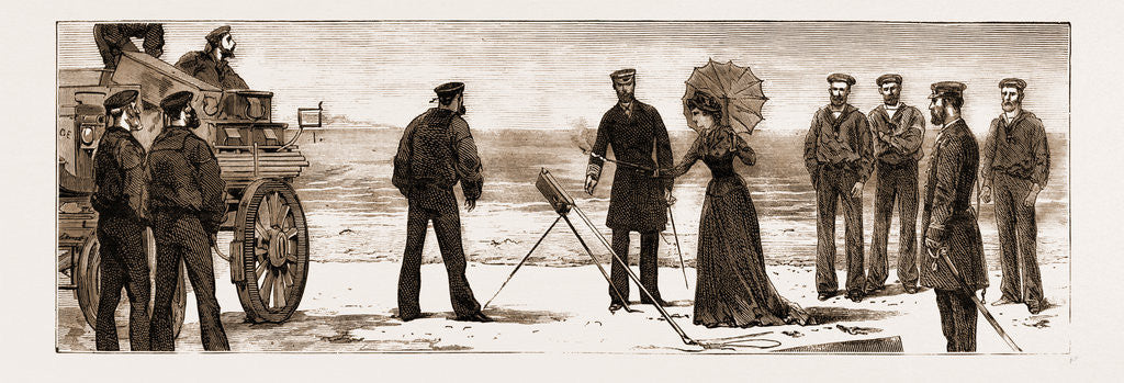 Detail of The Duke Of Edinburgh Inspecting The Coast-guard At Falmouth, The Duchess Firing A Life-saving Rocket by Anonymous