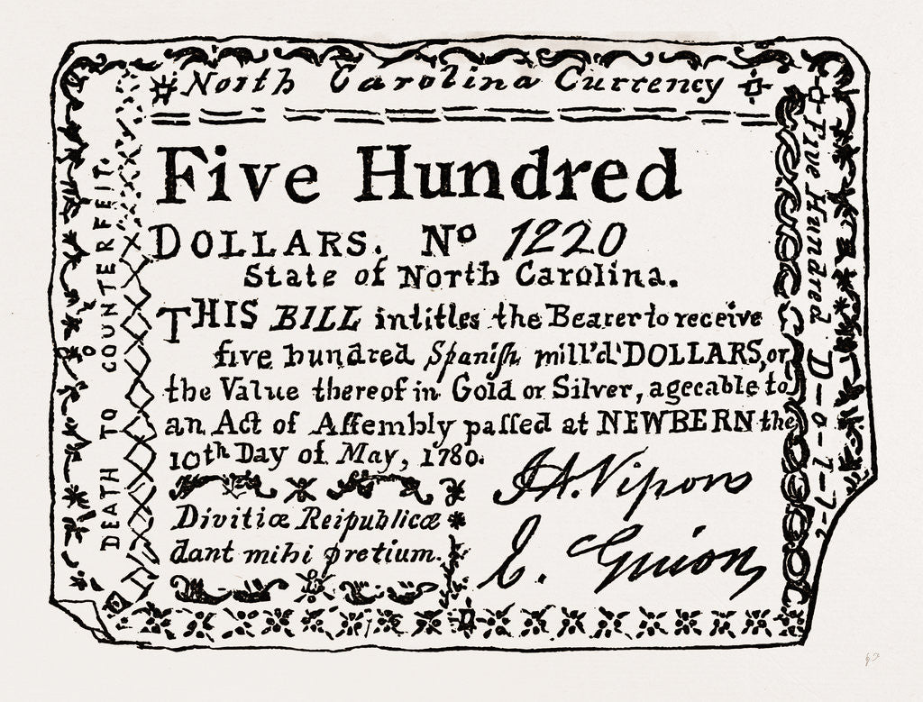 Detail of Fac-simile of North Carolina Shin-plaster, 1780 by Anonymous