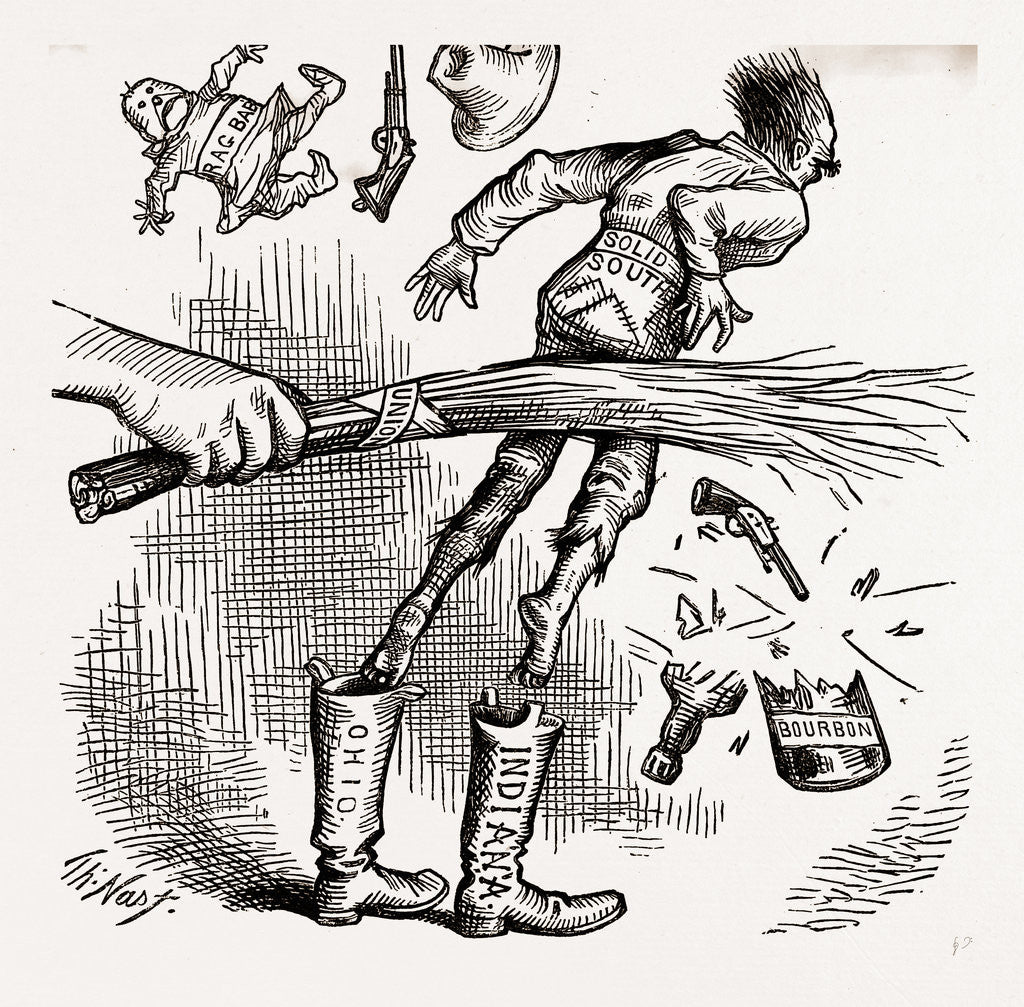 Detail of Coming Events Cast Their Solid Shadows before Them. A Full Vote, Free Ballot, And Fair Count, 1880 by Anonymous