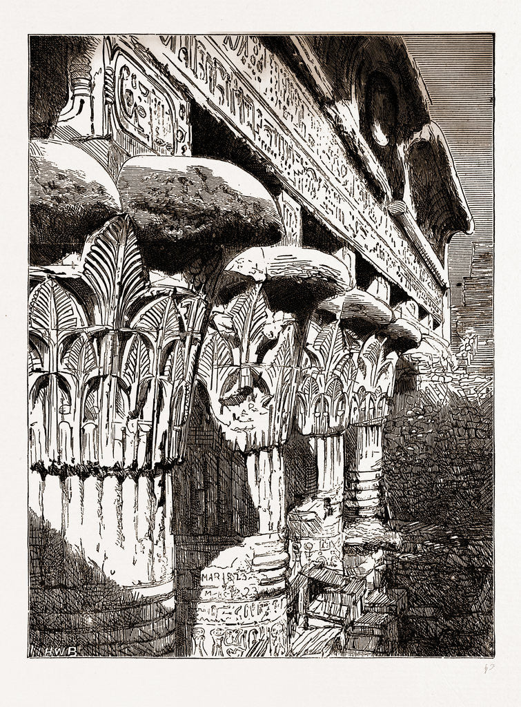 Detail of Capitals And Architrave of the Temple At Esneh, 1880, Egypt by Anonymous