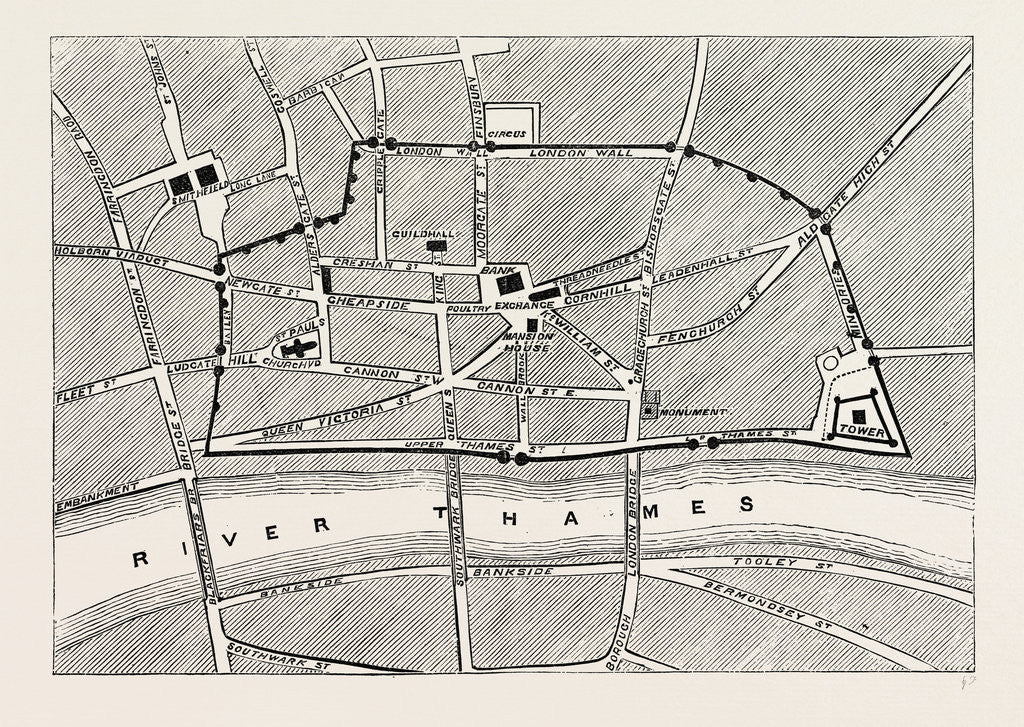 Detail of Part of Modern London, Map, Showing the Ancient Wall by Anonymous