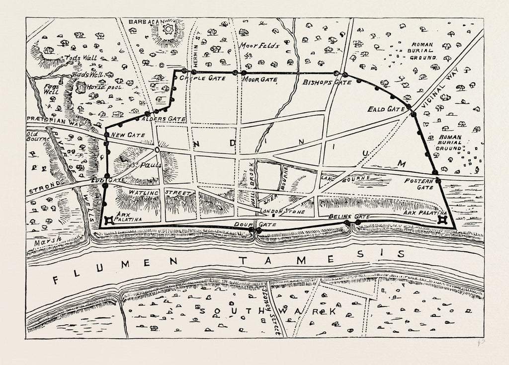 Detail of Plan of Roman London, Map, 19th Century by Anonymous