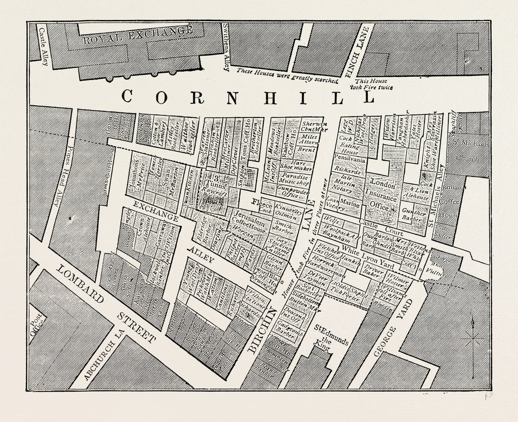 Detail of Map Showing the Extent of the Great Fire in Cornhill in 1748 by Anonymous