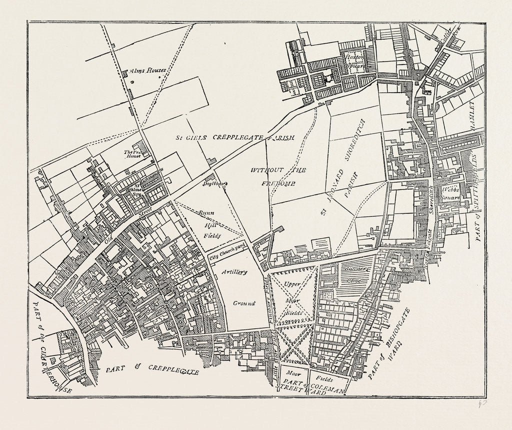 Moorfields And Its Neighbourhood, From A Map of About 1720, 19th Century by Anonymous