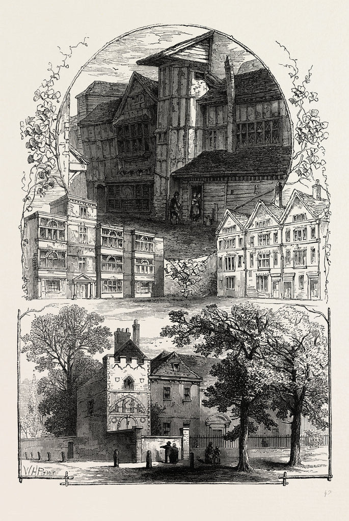 Detail of Whittington's House, Grub Street 1811, General Monk's House, Bloomfield's House 1823, remains of Aldgate, Bethnal Green, 1800 by Anonymous