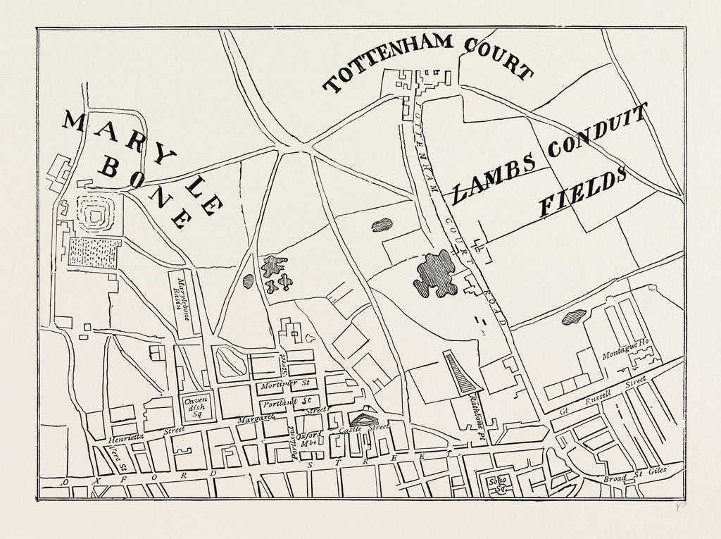 Detail of Map of Rathbone Place And Neighbourhood, 1746 by Anonymous