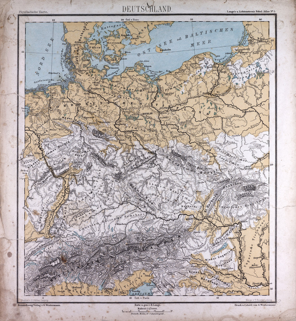 Detail of Germany, antique map 1869 by Th. von Liechtenstern and Henry Lange