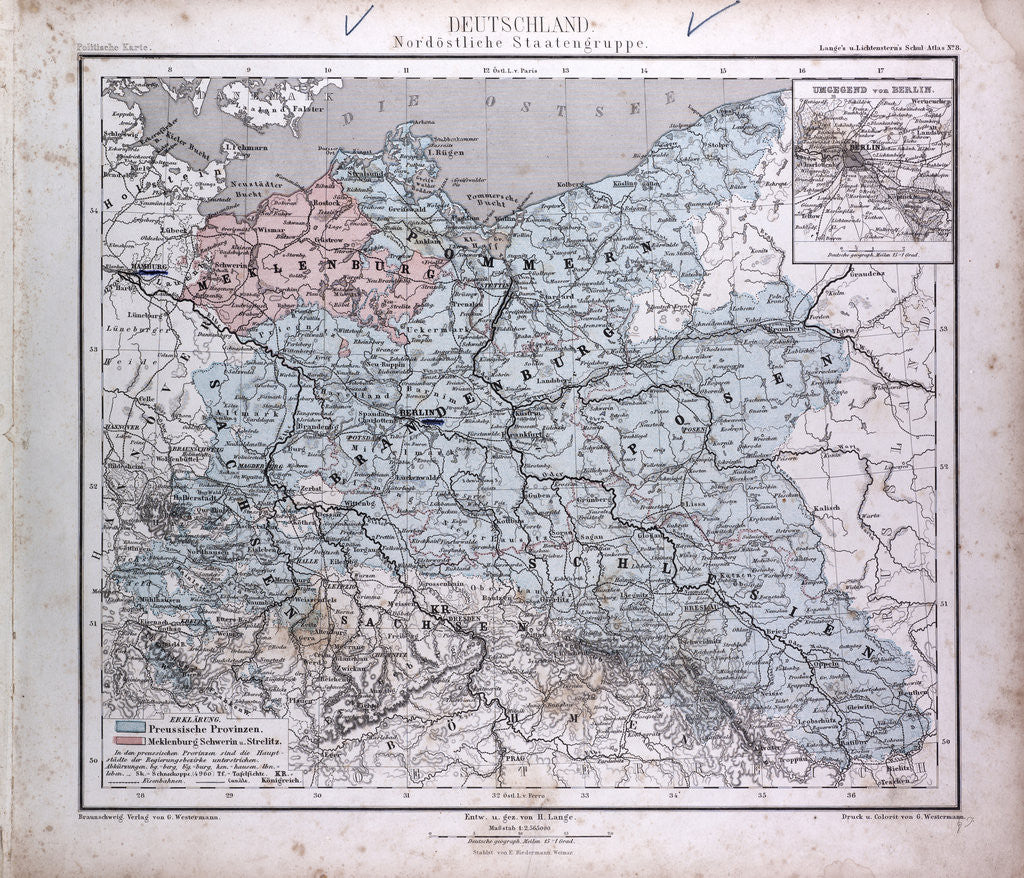 Detail of Germany, Deutschland, antique map 1869 by Th. von Liechtenstern and Henry Lange