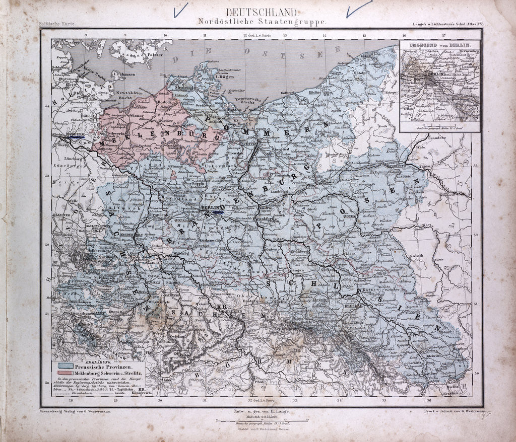 Germany, Deutschland, antique map 1869 by Th. von Liechtenstern and Henry Lange