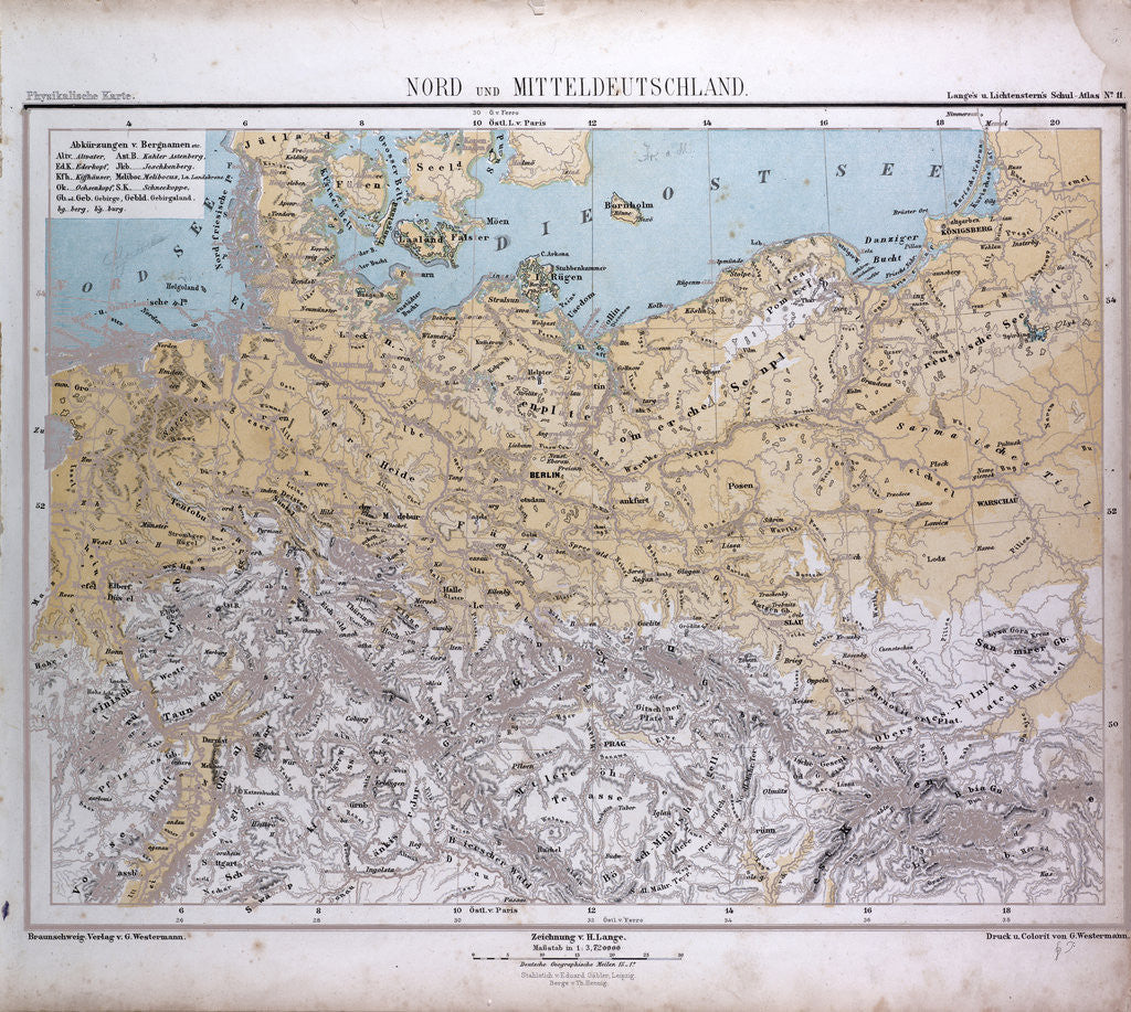 Detail of North and Middle Germany, Nord und Mittel Deutschland, antique map 1869 by Th. von Liechtenstern and Henry Lange