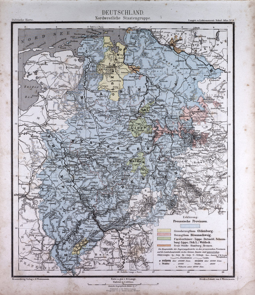 Detail of Germany, antique map 1869 by Th. von Liechtenstern and Henry Lange