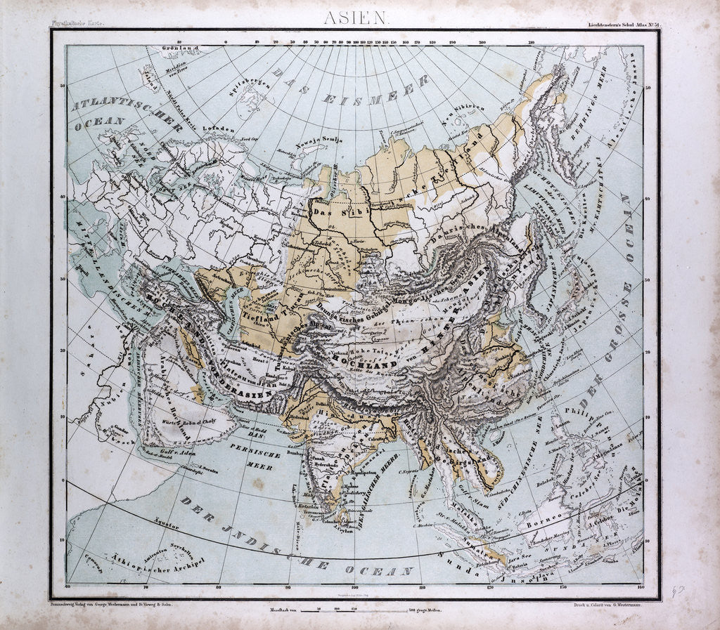 Detail of Asia Map, antique map 1869 by Th. von Liechtenstern and Henry Lange