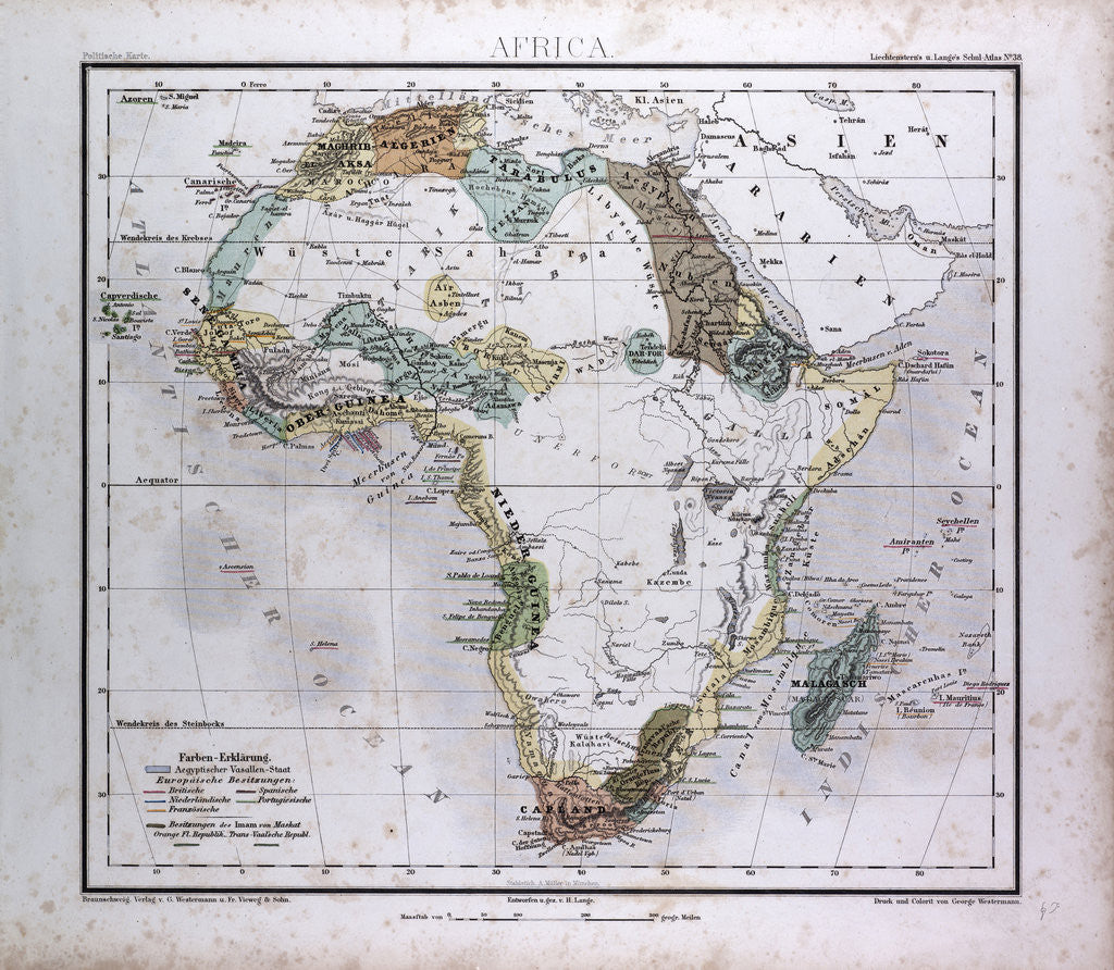 Detail of Africa Map, antique map 1869 by Th. von Liechtenstern and Henry Lange
