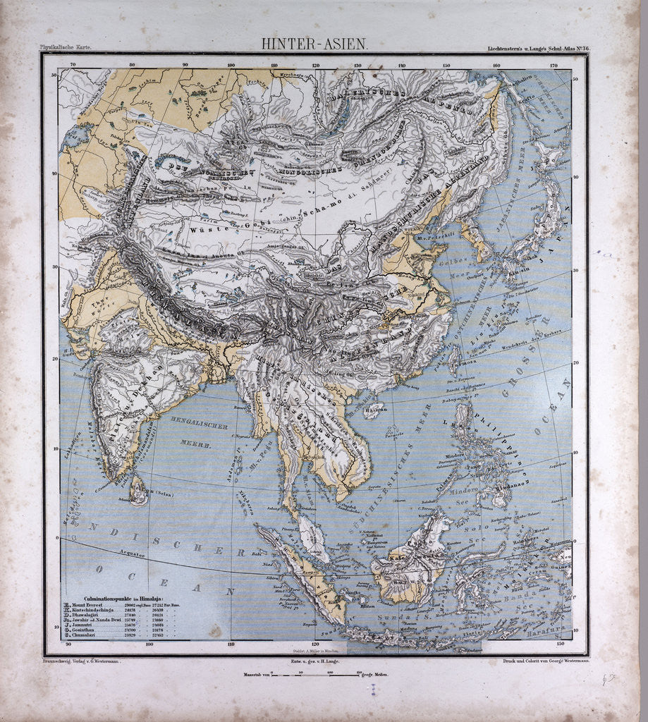 Detail of Asia, antique map 1869 by Th. von Liechtenstern and Henry Lange