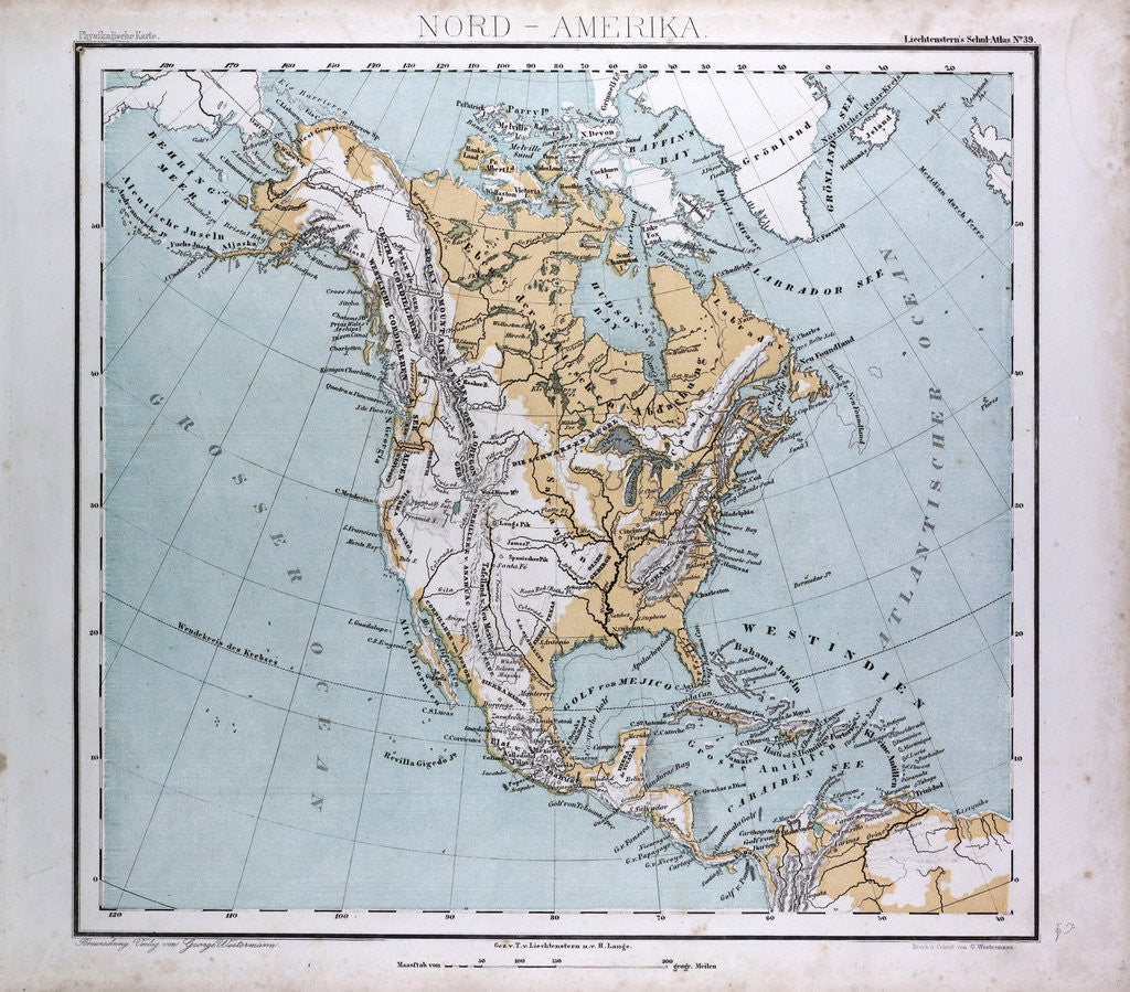 Detail of North America Map, antique map 1869 by Th. von Liechtenstern and Henry Lange