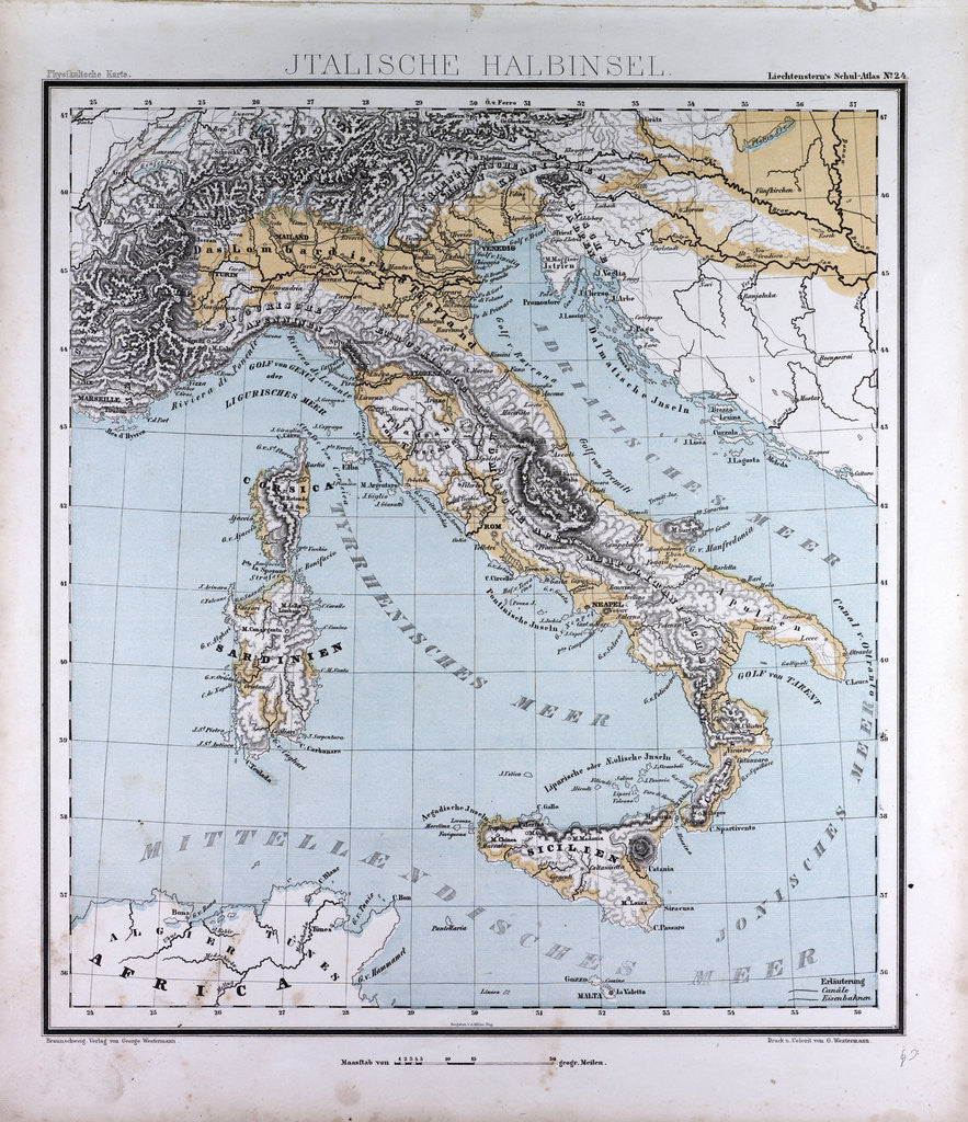 Detail of Italy, antique map 1869 by Th. von Liechtenstern and Henry Lange