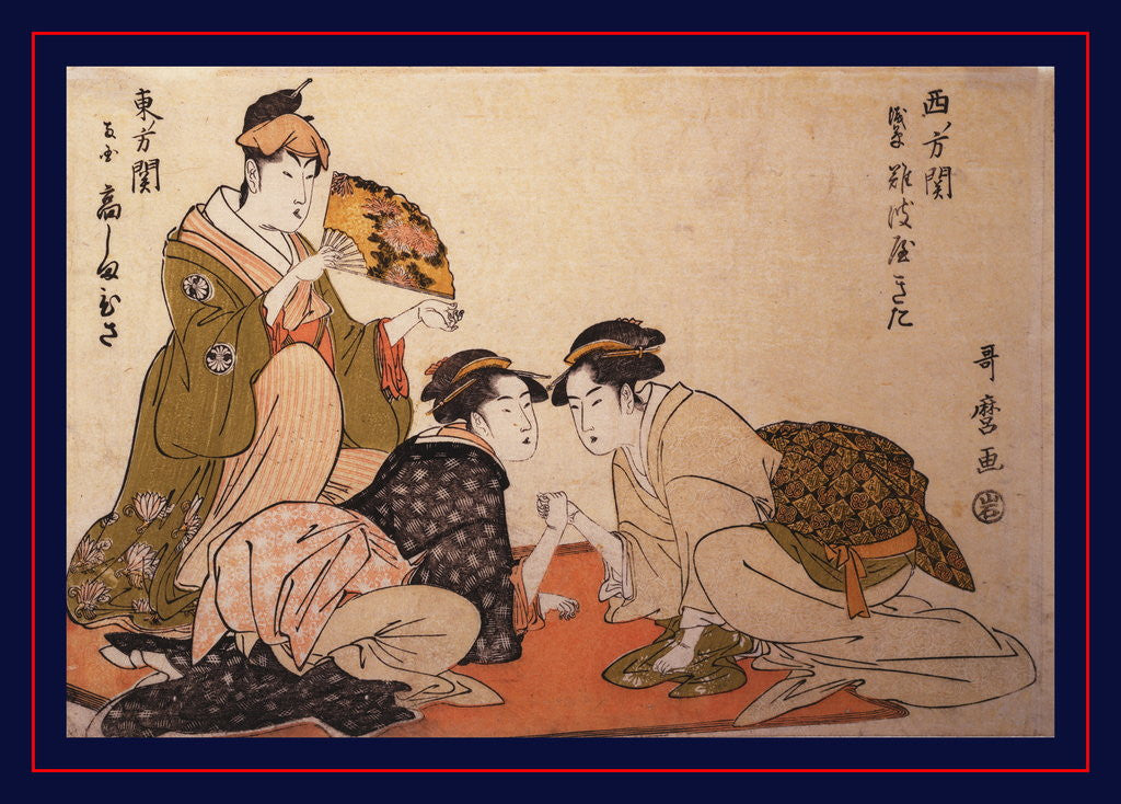 Detail of Nibijin ude-zumô, Arm-wrestling between two beauties by Utamaro Kitagawa