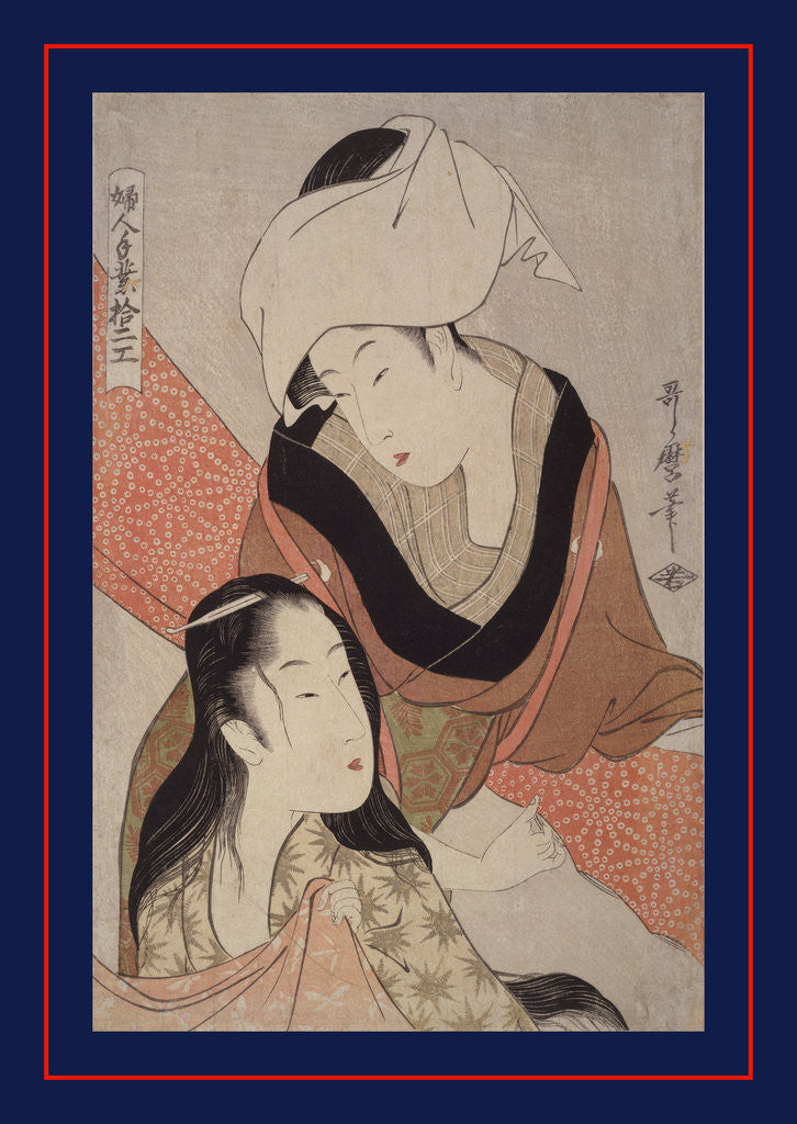 Detail of Shinshi-bari, Cloth-stretcher by Utamaro Kitagawa