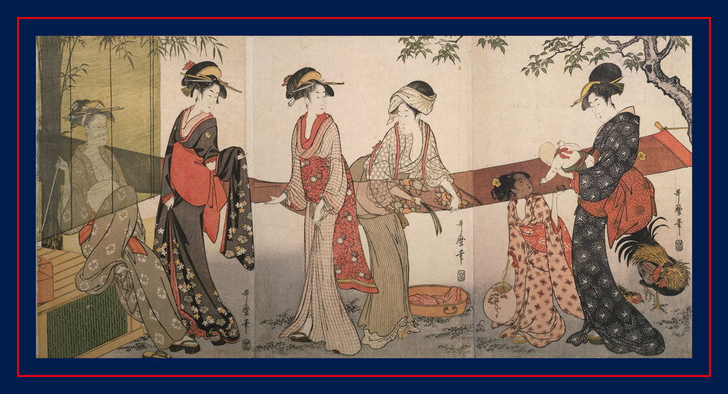 Detail of Arai-bari, Washing and stretching cloth by Utamaro Kitagawa