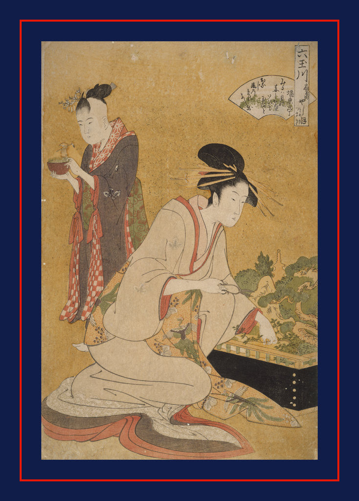 Detail of Ôgiya uchi Yashio, Someki, Tsumaki, Yashio of the Ôgiya, kamuro Someki, Tsumaki by Utamaro Kitagawa