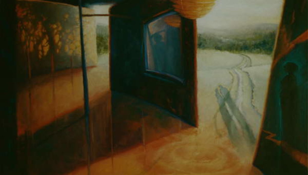 Detail of Escapees, 1999 Fantasy interior with landscape by Lee Campbell