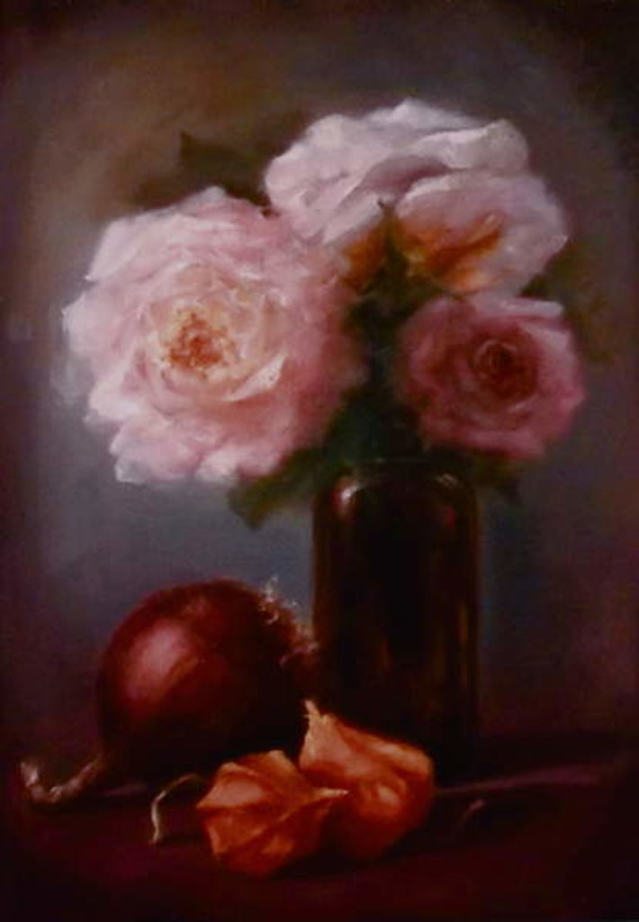 Detail of Pink & Gold, 2013 Still life, roses and red onion by Lee Campbell