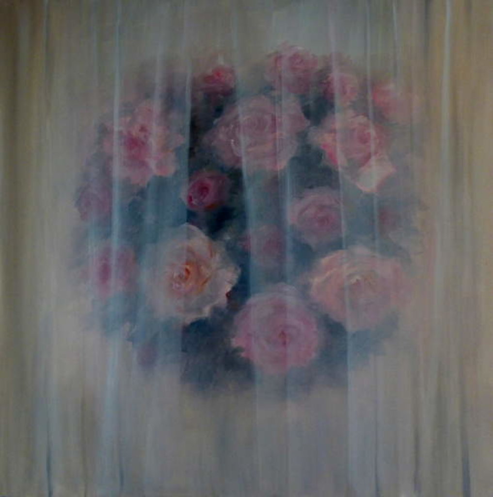 Detail of Rosa Obscura, 2018 Flowers behing veil. by Lee Campbell