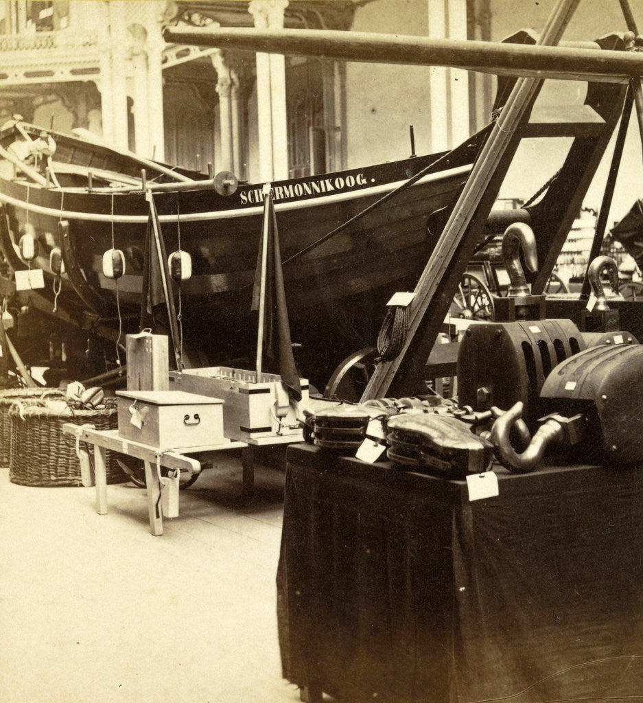 Detail of Boat alongside other objects of the National Industry Exhibition for the Palace of Industry, Amsterdam by Anonymous