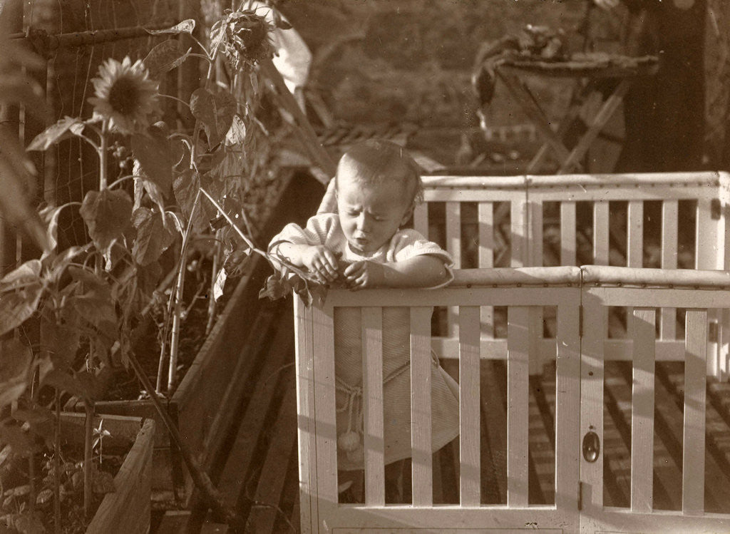 Detail of Eckart Titzenthaler, son of the photographer on the roof of the house Friedrichstrasse Berlin, Germany by Waldemar Titzenthaler