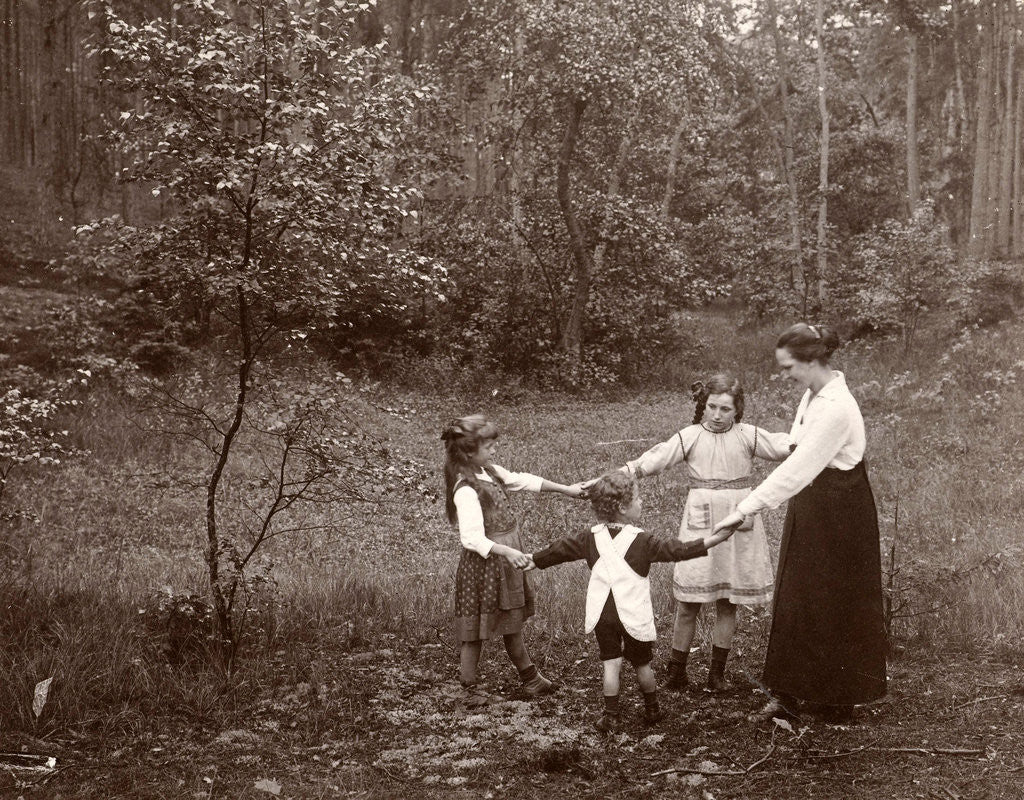 Detail of Marba and Eckart Titzenthaler, children of the photographer and an unknown girl and an unidentified woman dancing in a forest by Waldemar Titzenthaler