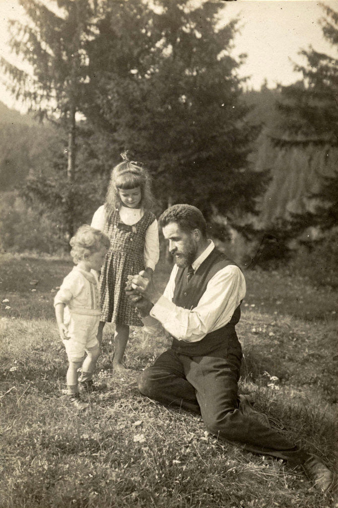 Detail of Waldemar Titzenthaler, the photographer, with his children and Marba Eckart in a clearing by Waldemar Titzenthaler