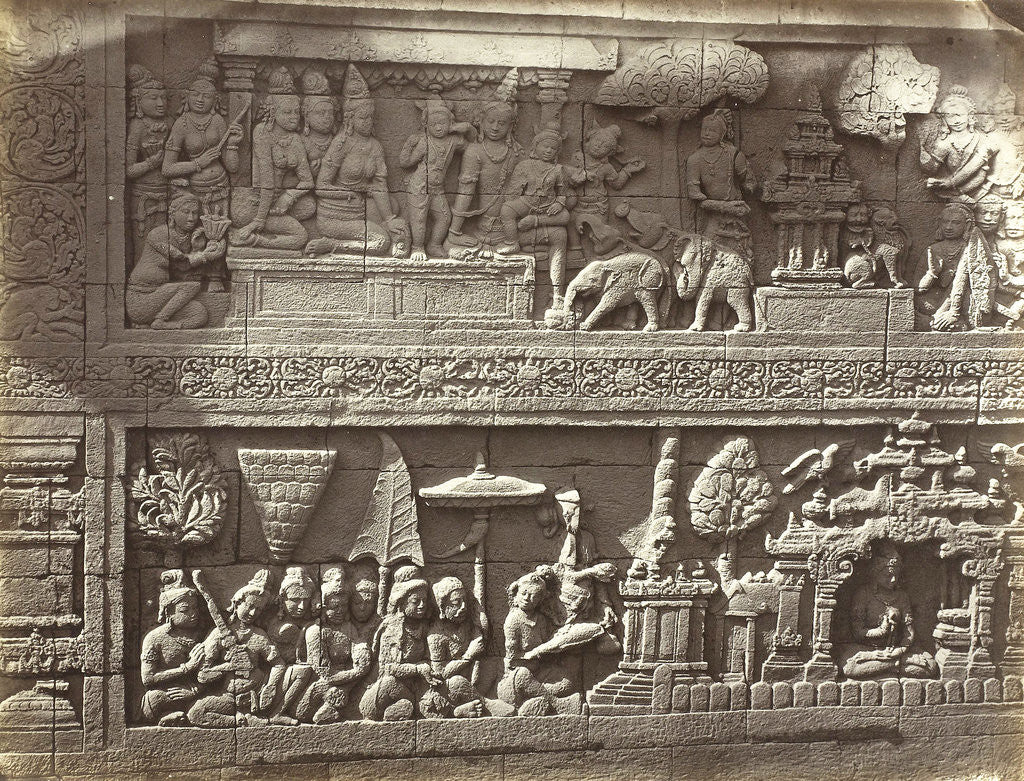 Detail of Lalitavistara relief on the main wall of the second gallery (south side) of Candi Borobudur, Magelang by Isidore van Kinsbergen