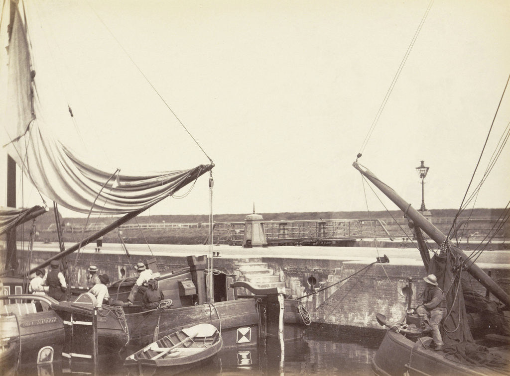 Detail of Three ships in a lock in Amsterdam by Anonymous