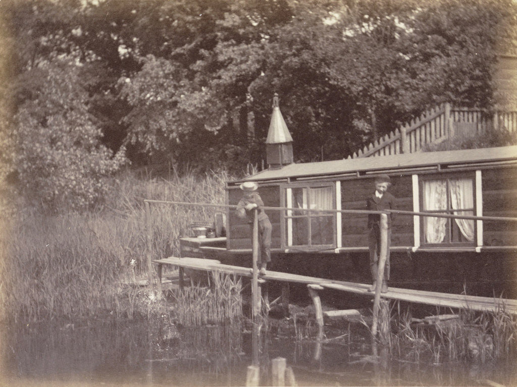 Detail of Two boys on a jetty for a houseboat in Amsterdam by Anonymous