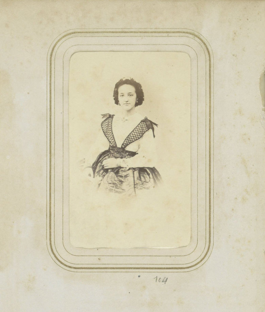 Detail of Portrait of a woman in a full skirt with a white blouse by C. Perret