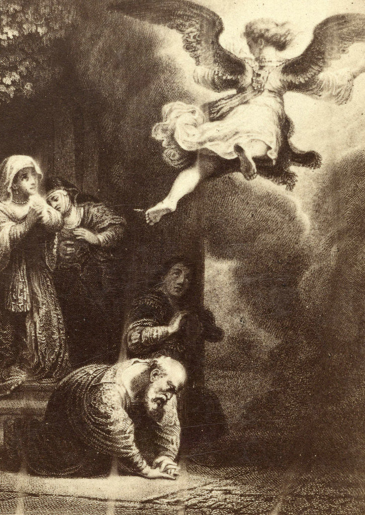 Detail of The angel leaves the house of the family of Tobias by Anonymous