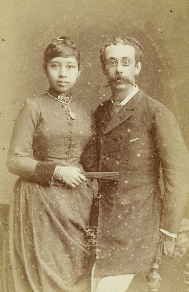 Detail of Studio Portrait of a couple, a Javanese woman and a European man by Woodbury & Page