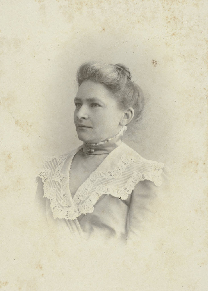 Detail of Studio Portrait of a woman in a high-necked dress, trimmed with lace collar by C.J.L. Vermeulen