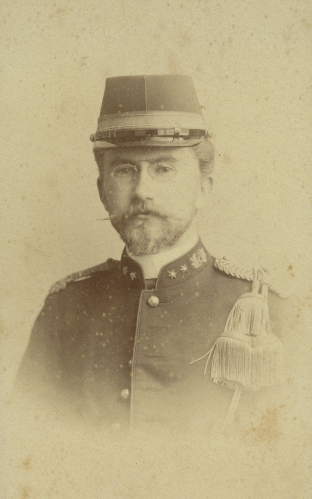 Detail of Studio Portrait of a man with mustache, beard and glasses in army uniform by Albert Greiner