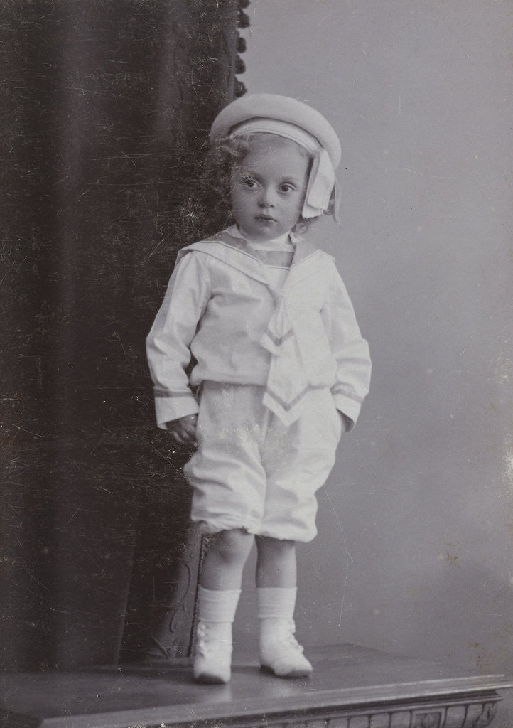 Detail of Studio Portrait of a baby in a white sailor suit with hat by C.J.L. Vermeulen