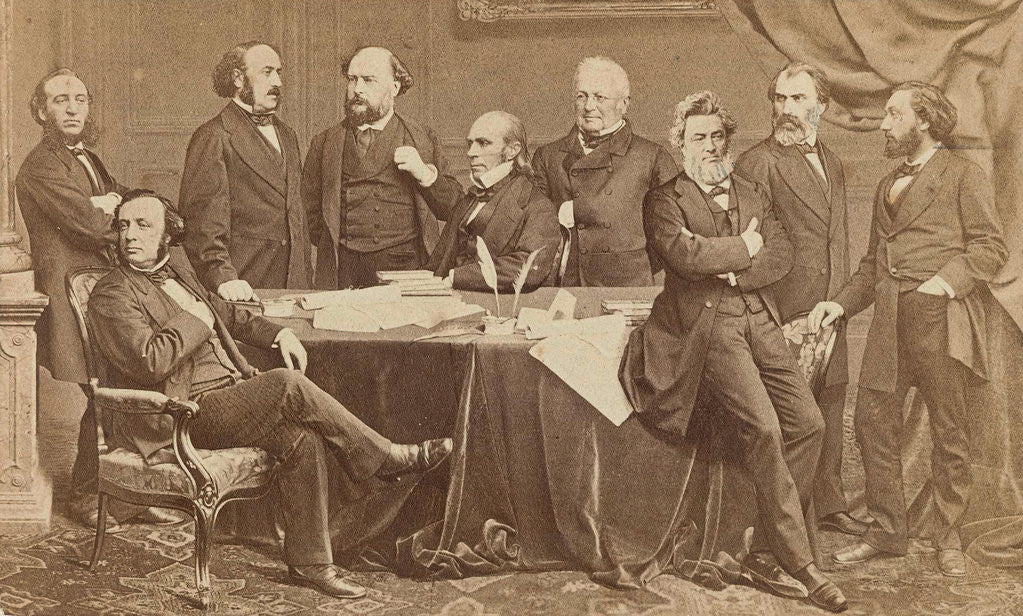 Detail of Photomontage of nine men politicians around a table by Ernest Appert