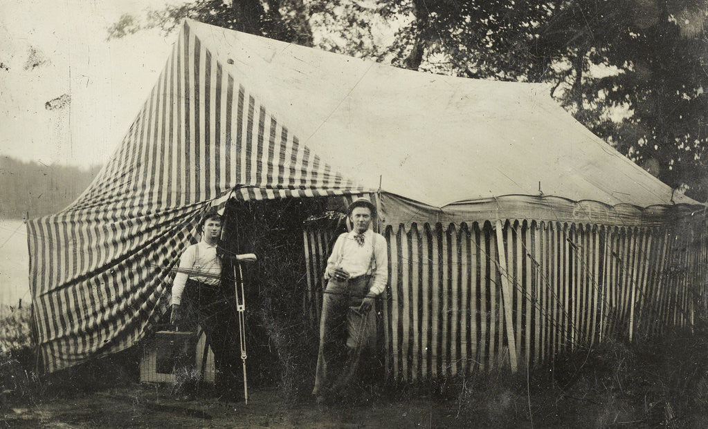 Detail of Two men standing in front of a tent ferrotypie by Anonymous