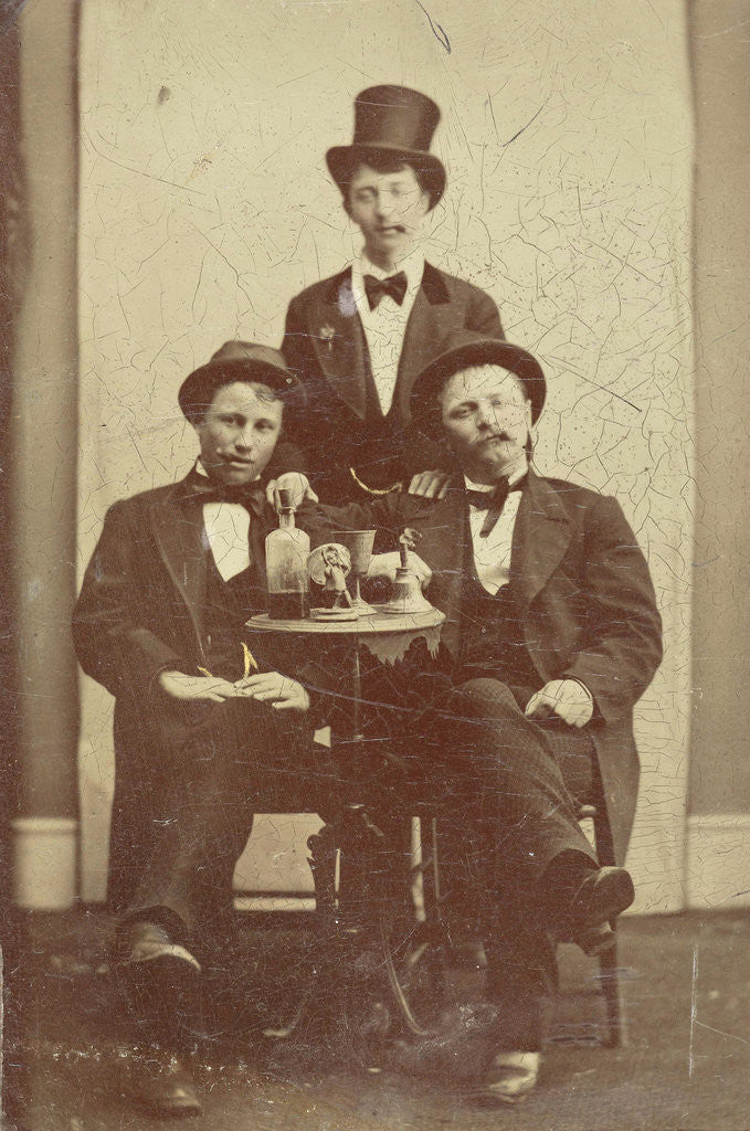 Detail of Portrait of three men at a table, drinking and cigar smoking by Henry Pauw van Wieldrecht