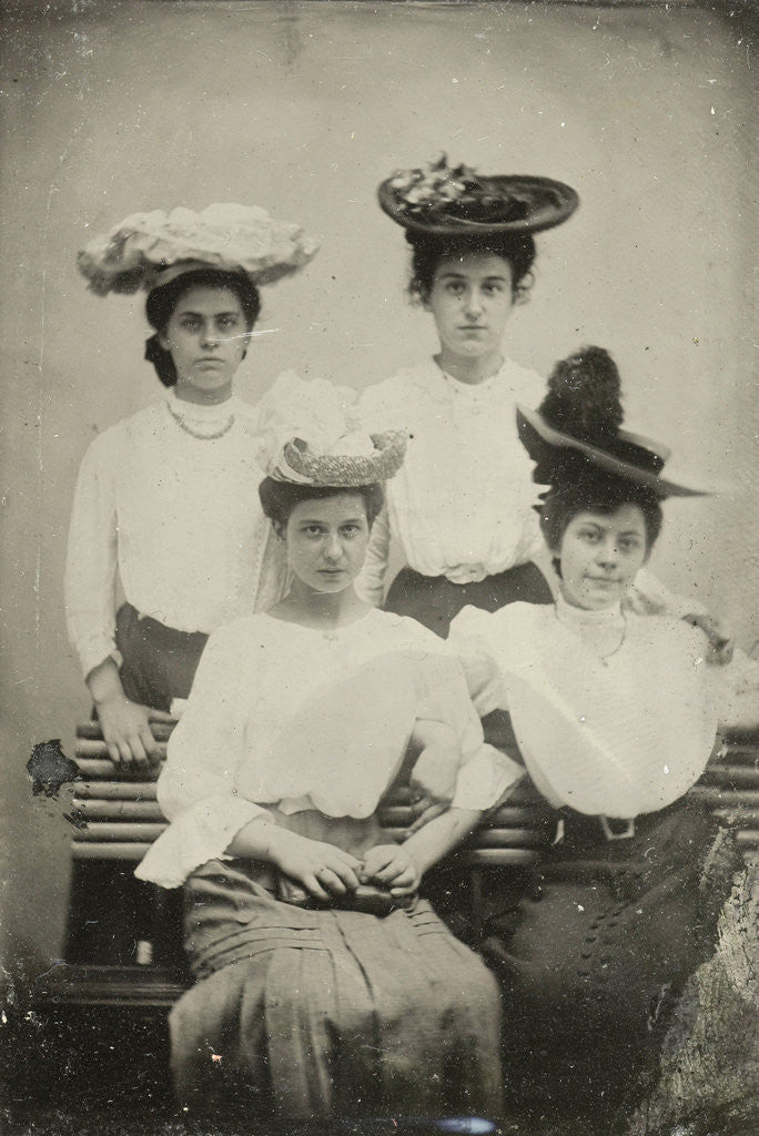 Detail of Portrait of four young women with hats by Anonymous