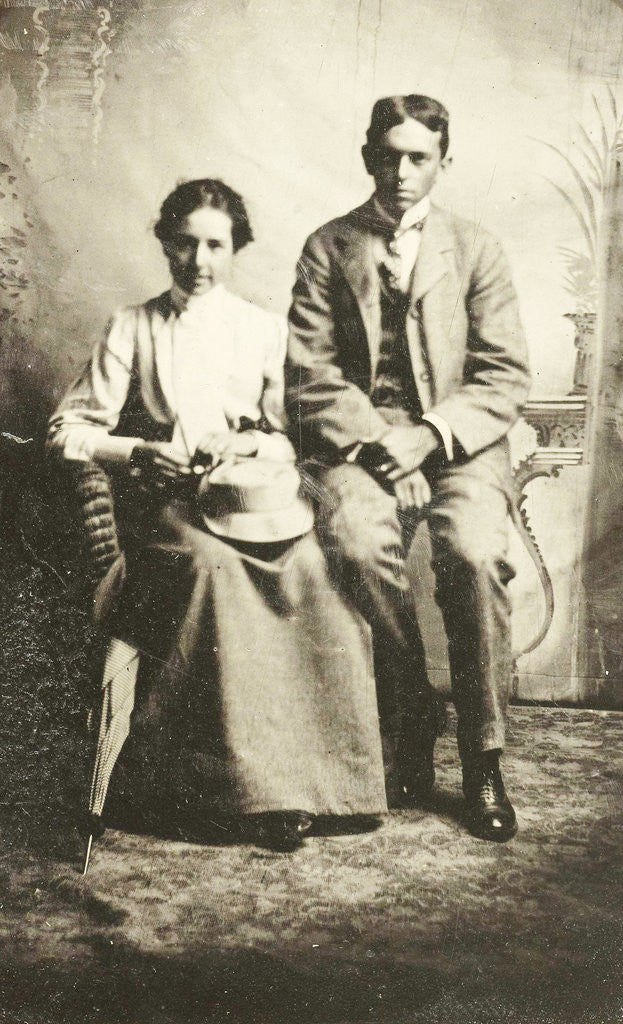 Detail of Portrait of a man and woman, Adirondack Mountains, USA by Anonymous