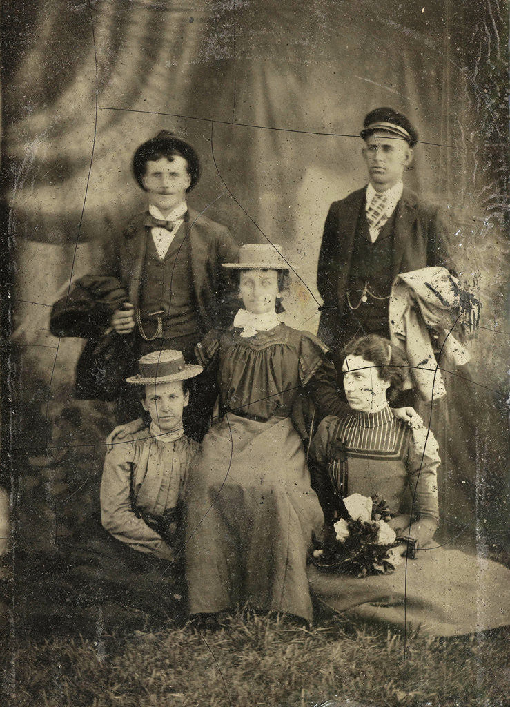 Detail of Group portrait of two men and three women by Anonymous