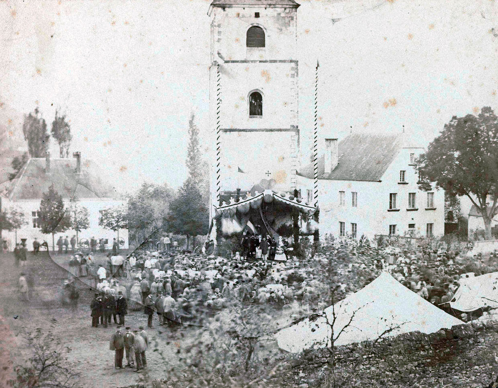 Detail of View crowd at marquee for a tower at unknown location in the Netherlands by Anonymous