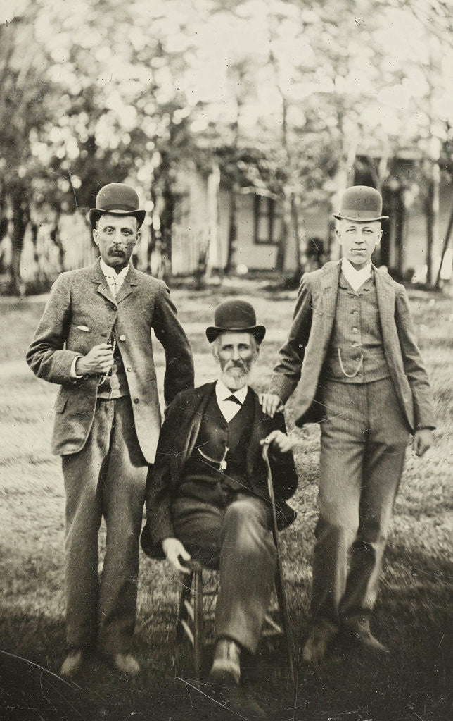 Detail of Portrait of three men standing and sitting on the grass by Anonymous
