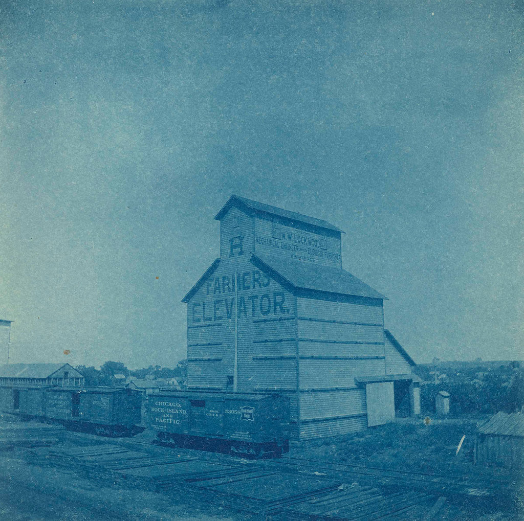 Detail of Grain Elevator (Farmer's Elevator), Kingfisher, Oklahoma, United States, with train by Anonymous