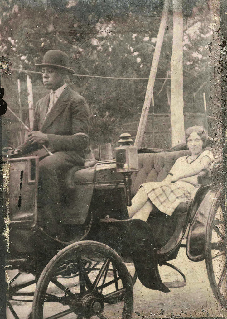 Detail of Woman sitting in a carriage, with the buck an African-American driver by Anonymous